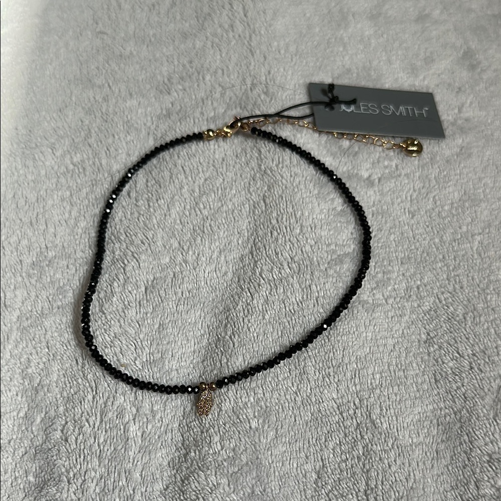 Elegant Black Beaded Necklace with Gold Accent